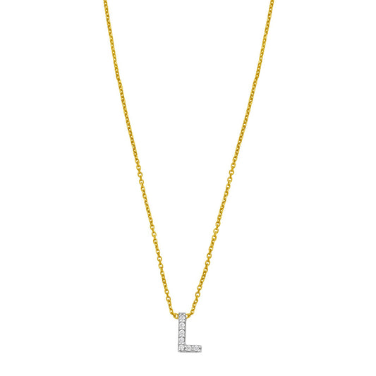 14K Yellow Gold Mini Diamond L Initial Pendant Necklace