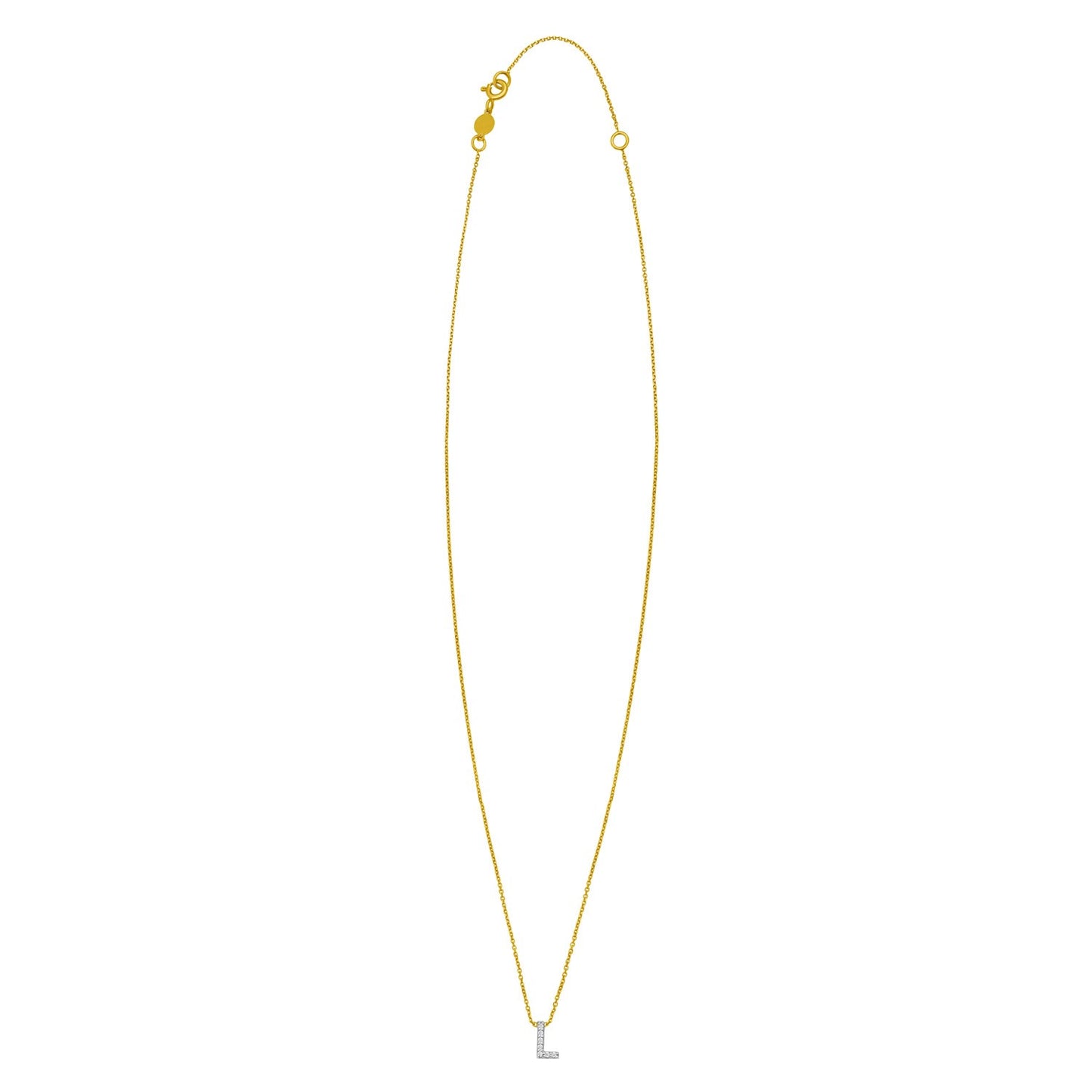 14K Yellow Gold Mini Diamond L Initial Pendant Necklace