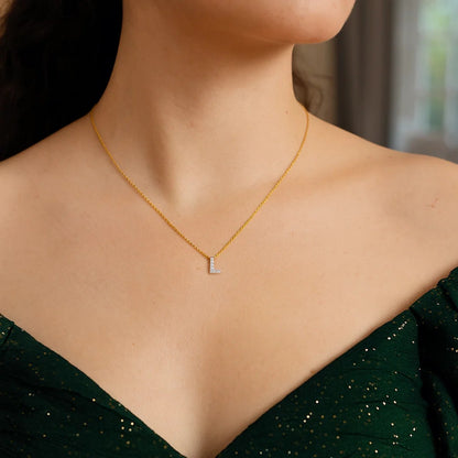 14K Yellow Gold Mini Diamond L Initial Pendant Necklace