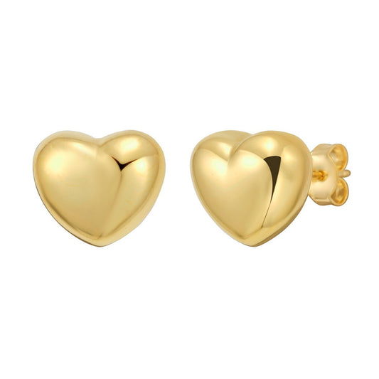 Sterling Silver Yellow Gold Plated Puffed Small Heart Stud Earrings