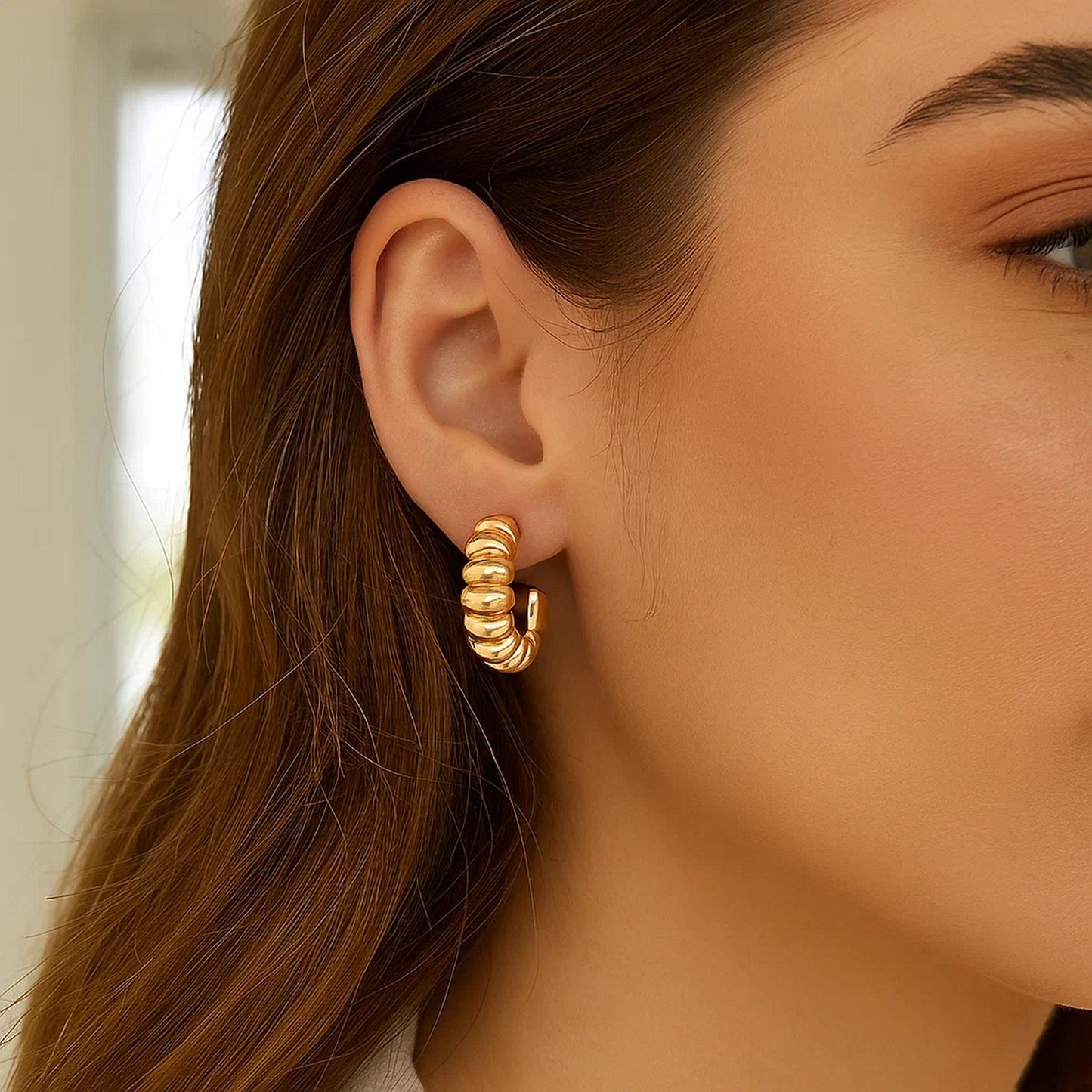 Sterling Silver Yellow Gold Plated Twisted C Hoop Earrings