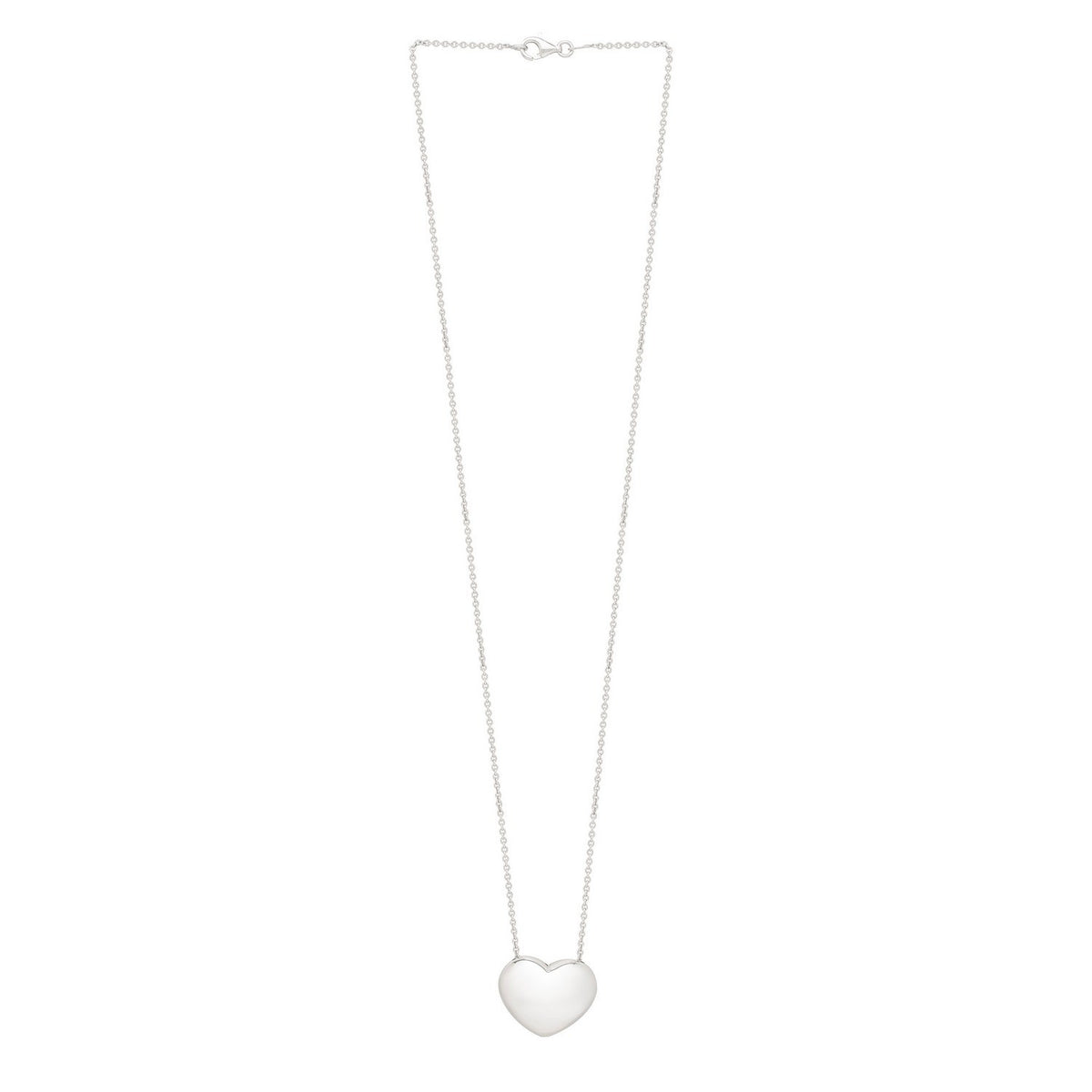 Sterling Silver Rhodium Plated Puffy Heart Necklace