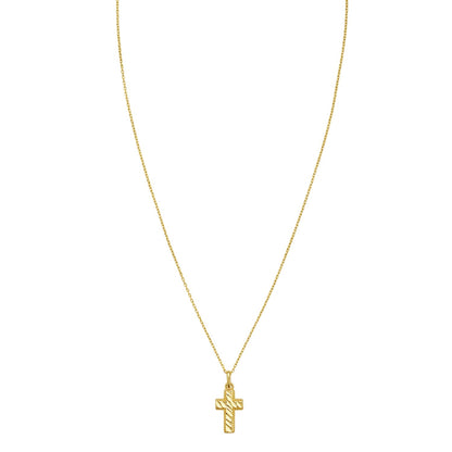 14K Yellow Gold Diamond Cut Cross Necklace