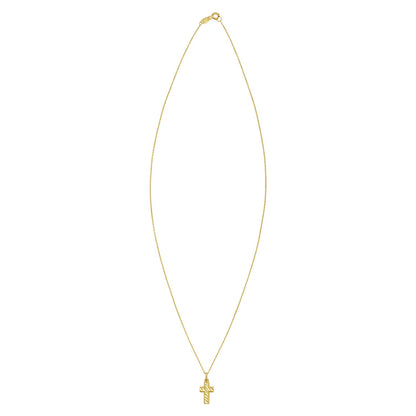 14K Yellow Gold Diamond Cut Cross Necklace
