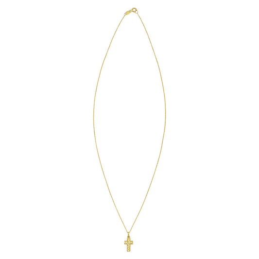 14K Yellow Gold Diamond Cut Cross Necklace