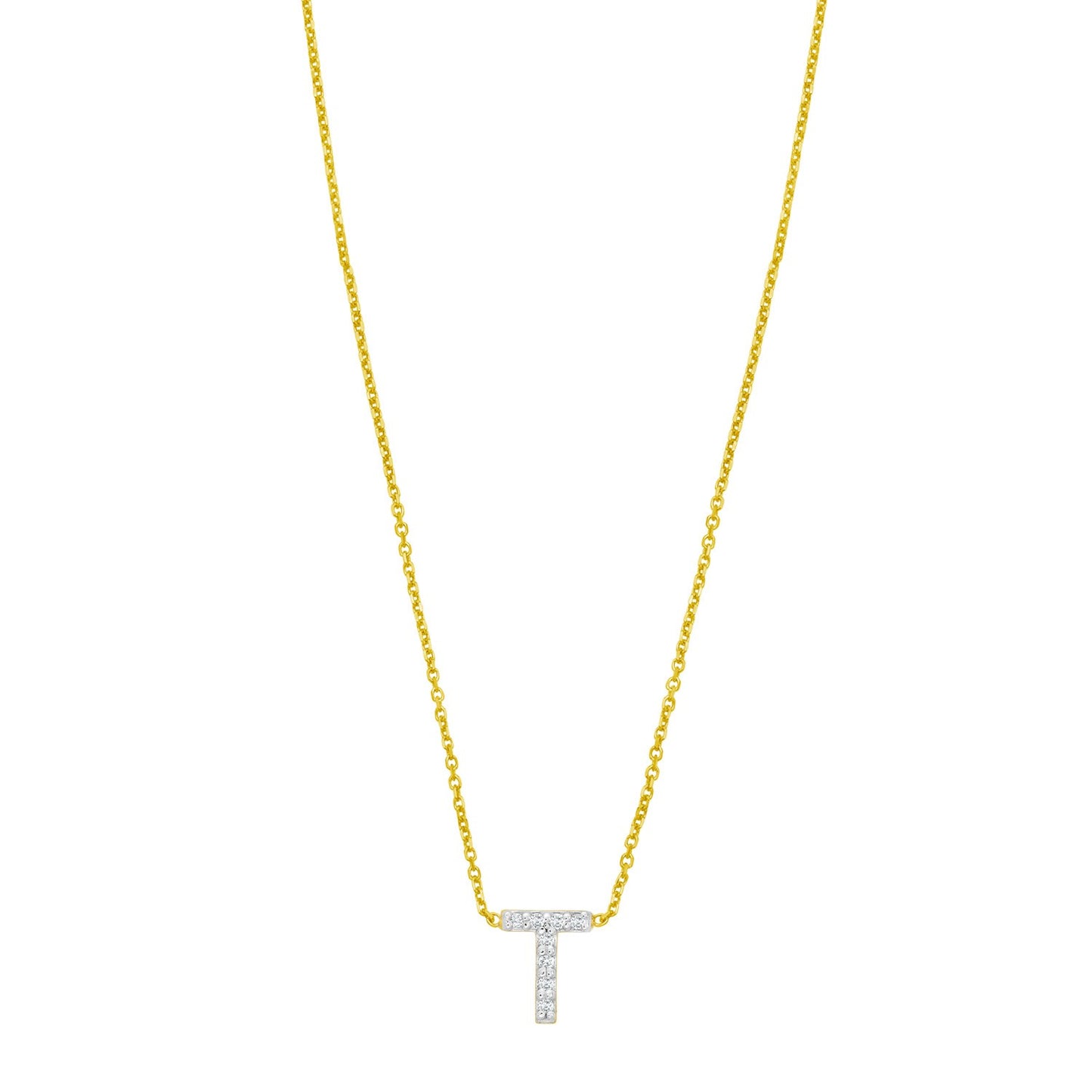 14K Yellow Gold Mini Diamond T Initial Pendant Necklace