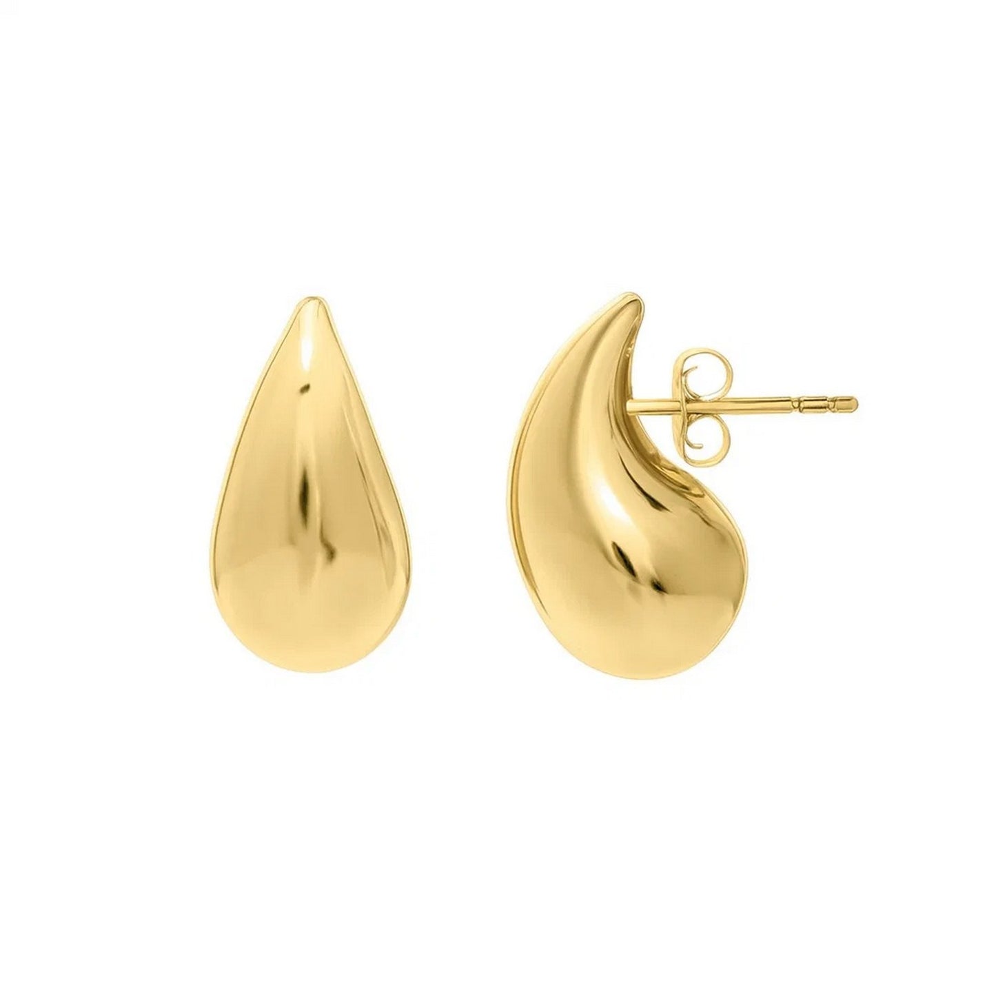 Sterling Silver Yellow Gold Plated Puffed Teardrop Earrings