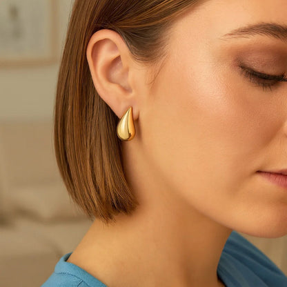 Sterling Silver Yellow Gold Plated Puffed Teardrop Earrings