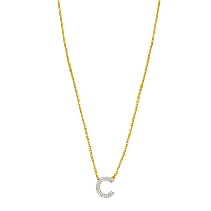 14K Yellow Gold Mini Diamond C Initial Pendant Necklace