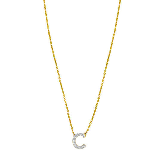 14K Yellow Gold Mini Diamond C Initial Pendant Necklace