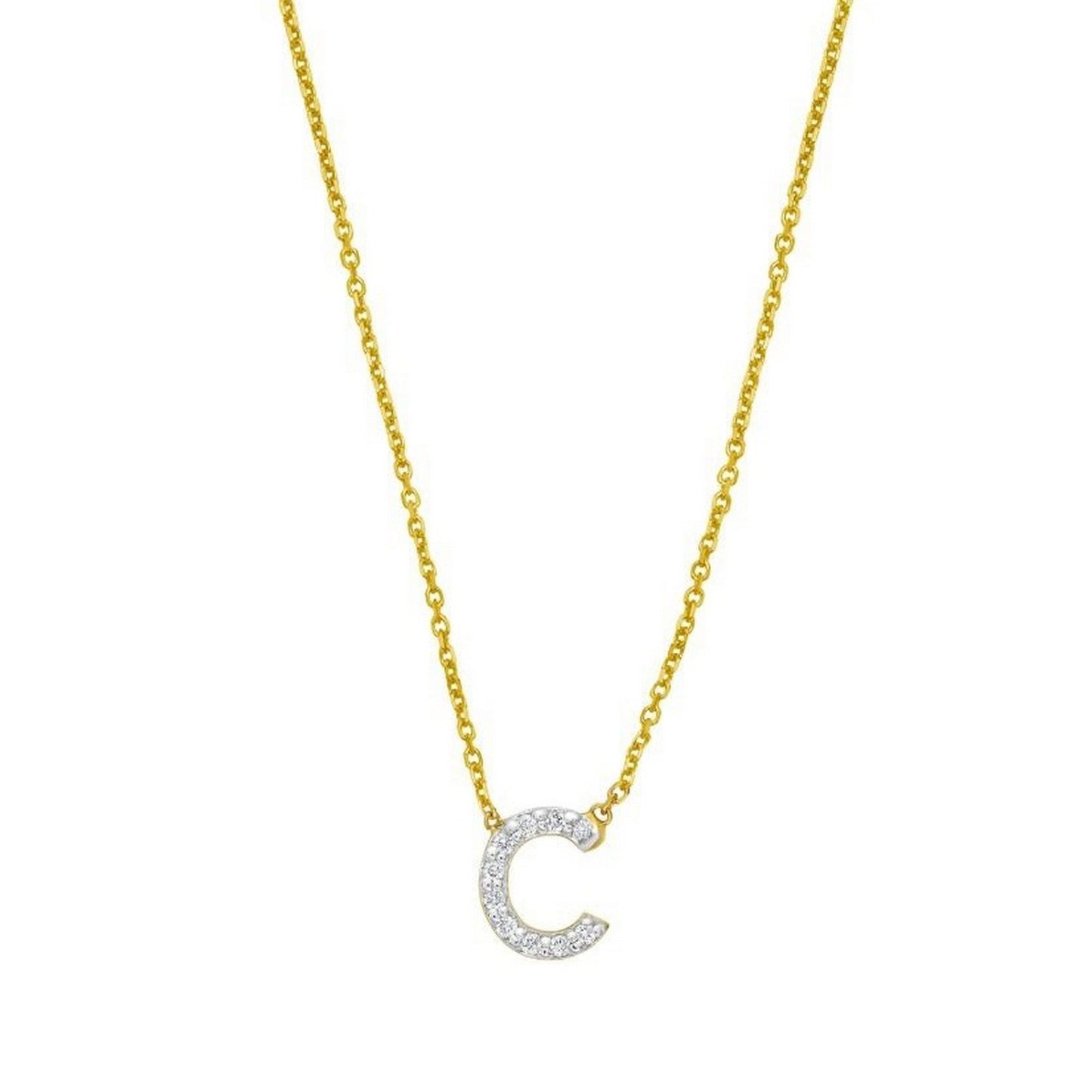 14K Yellow Gold Mini Diamond C Initial Pendant Necklace