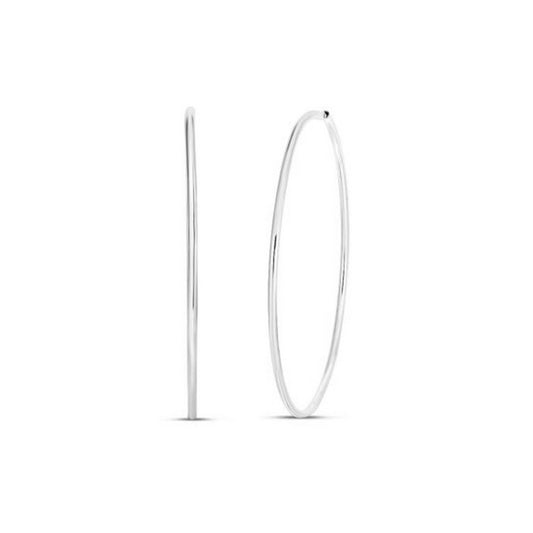 Rhodium Plated Endless Hoop Earrings in Sterling Silver