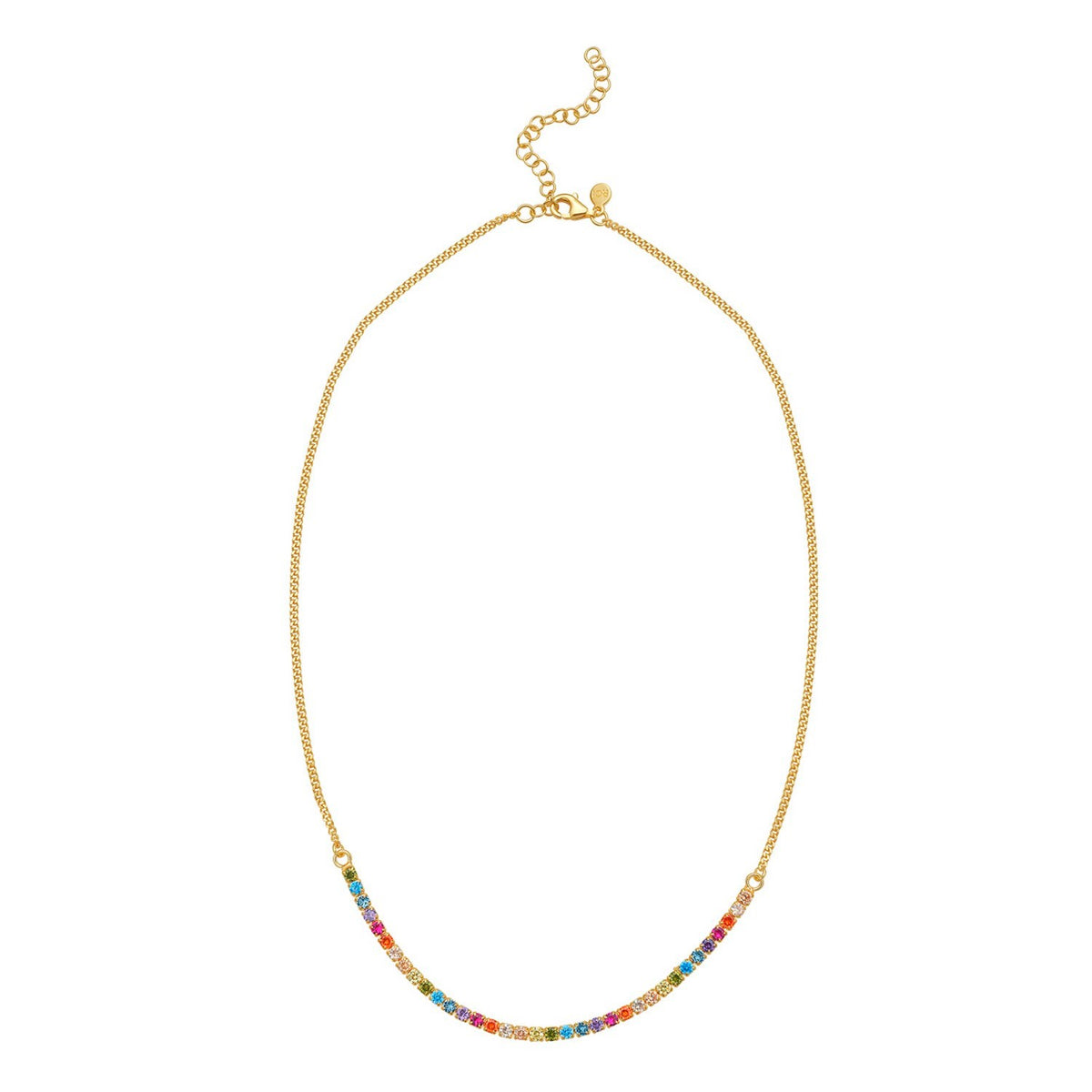 Sterling Silver Gold Plated Rainbow CZ Necklace