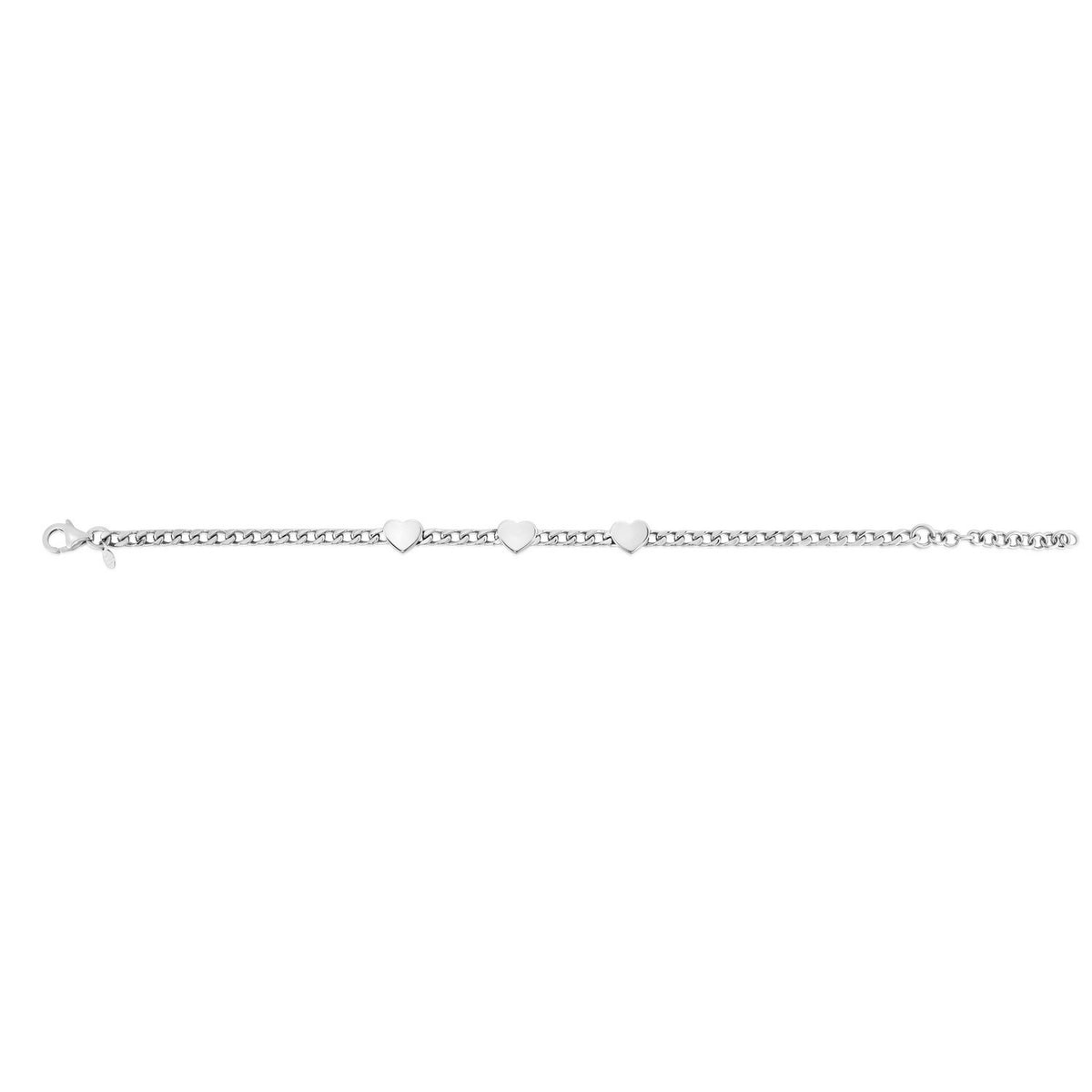 Sterling Silver Rhodium Plated Heart Chain Bracelet
