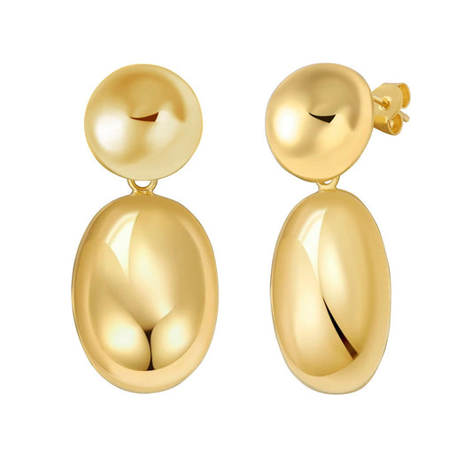 Sterling Silver Rhodium Plated Puffed Oval Double Button Drop Earrings