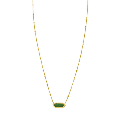14K Yellow Gold Hexagon Malachite Pendant Necklace