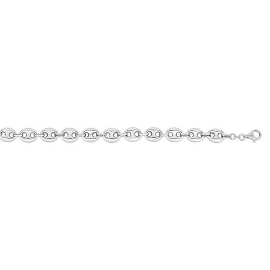 Sterling Silver Rhodium Plated Lite Puffed Mariner Chain (7.80 mm)