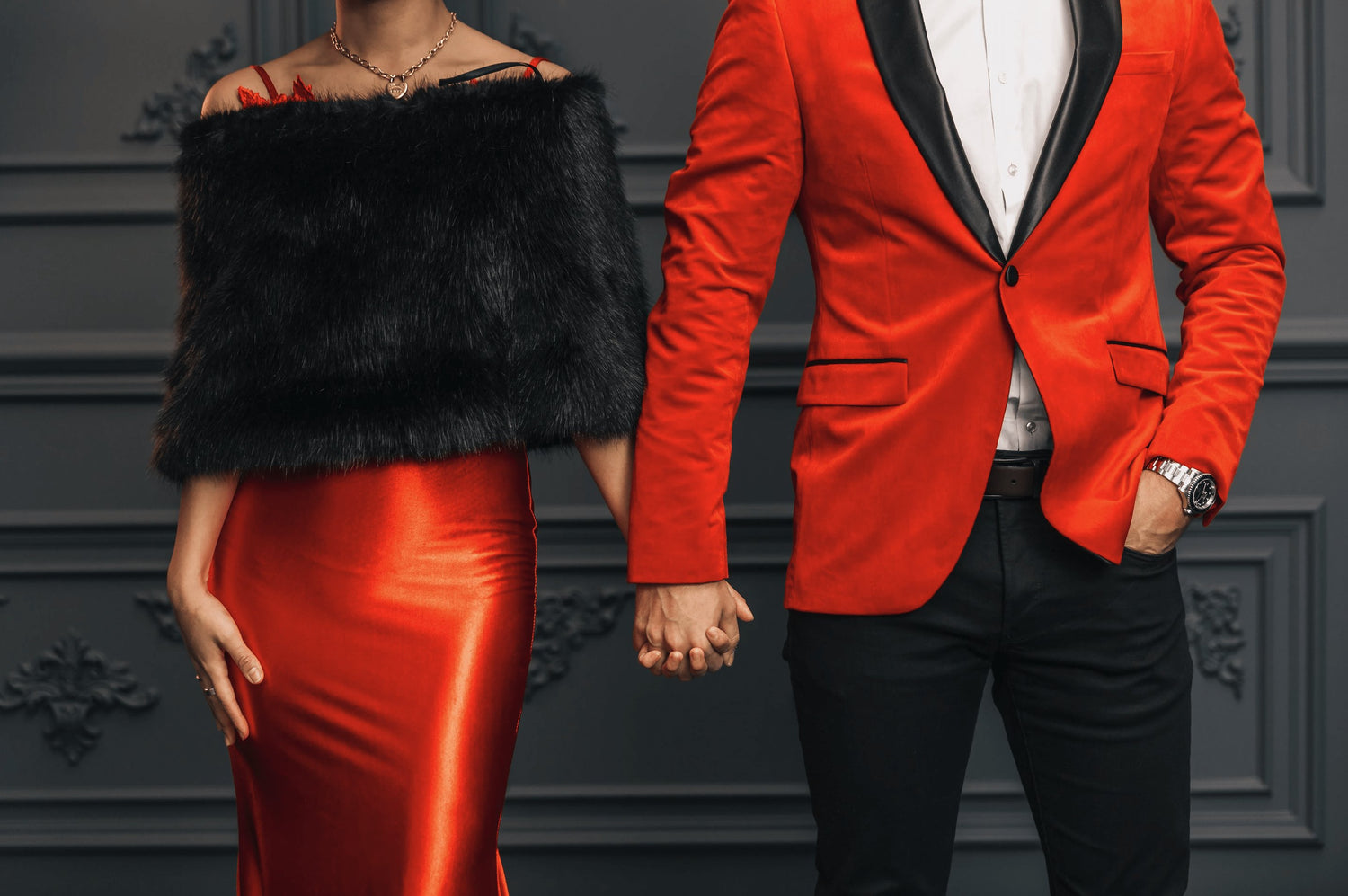 Elegant Man and Woman in Red Fashion