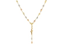 14k Tri-Color Gold Rosary Chain Necklace