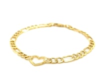 Figaro Chain Heart Bracelet in 10K Yellow Gold (4.50 mm)