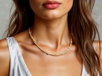 Two Tone Bar and Bead Necklace in 14K Gold