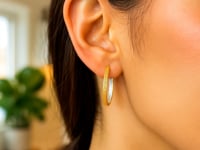 Two-Tone Yellow and White Gold Petite Patterned Hoop Earrings(3x25mm)