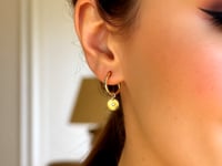 14K Yellow Gold Diamond Disc Charm Hoop Earrings