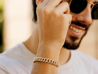 14k Yellow Gold White Pave High Polish Modern Lite Miami Cuban Bracelet(6.50 mm)