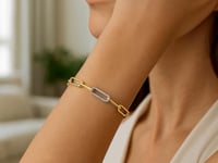 14k Yellow Gold inch Paperclip Chain Bracelet with Three Diamond Links (2.00 mm)
