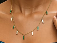 14K Yellow Gold Malachite And MOP Inlay Station Necklace