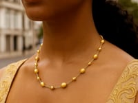 14K Yellow Gold Polished and Satin Pebble Necklace