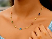 14K Yellow Gold Oval Gemstone and Bead Necklace