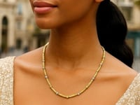 Two Tone Bar and Bead Necklace in 14K Gold