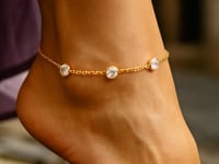 14k Yellow Gold Anklet with Round White Cubic Zirconia