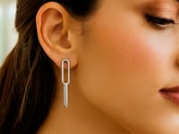 14K White Gold Double Link Paperclip Drop Earrings