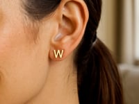 14K Yellow Gold Yours Truly Initial W Stud Earrings