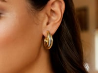 14k Two Tone Gold Triple Row Hoop Earrings