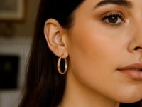 14K Yellow Gold Oval Back to Back Hoop Earrings