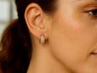 14K Two Tone Gold Center Huggie Earrings