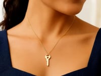 14K Yellow Gold Triple Heart Key Necklace